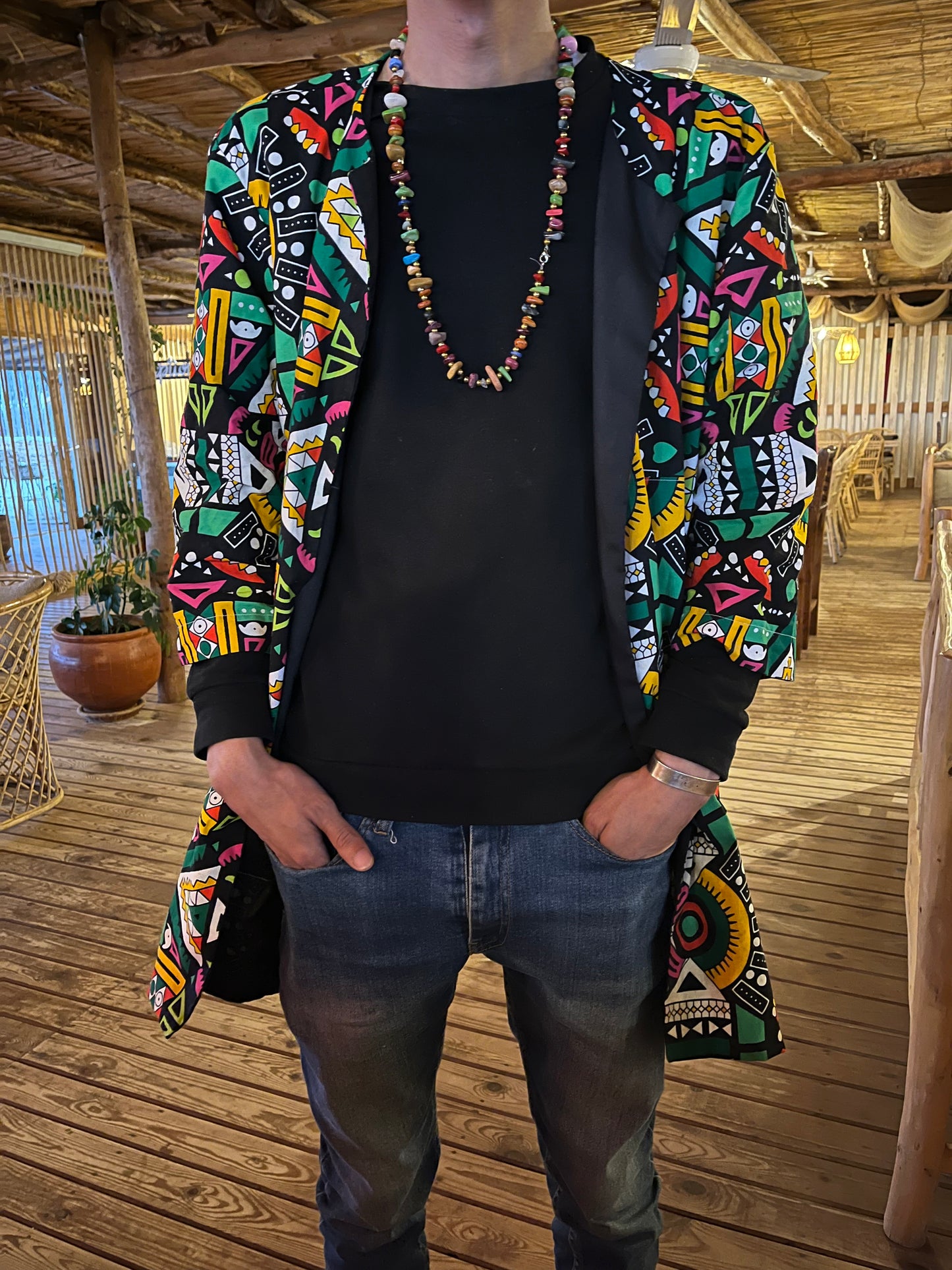 Veste en wax motifs Bogolan