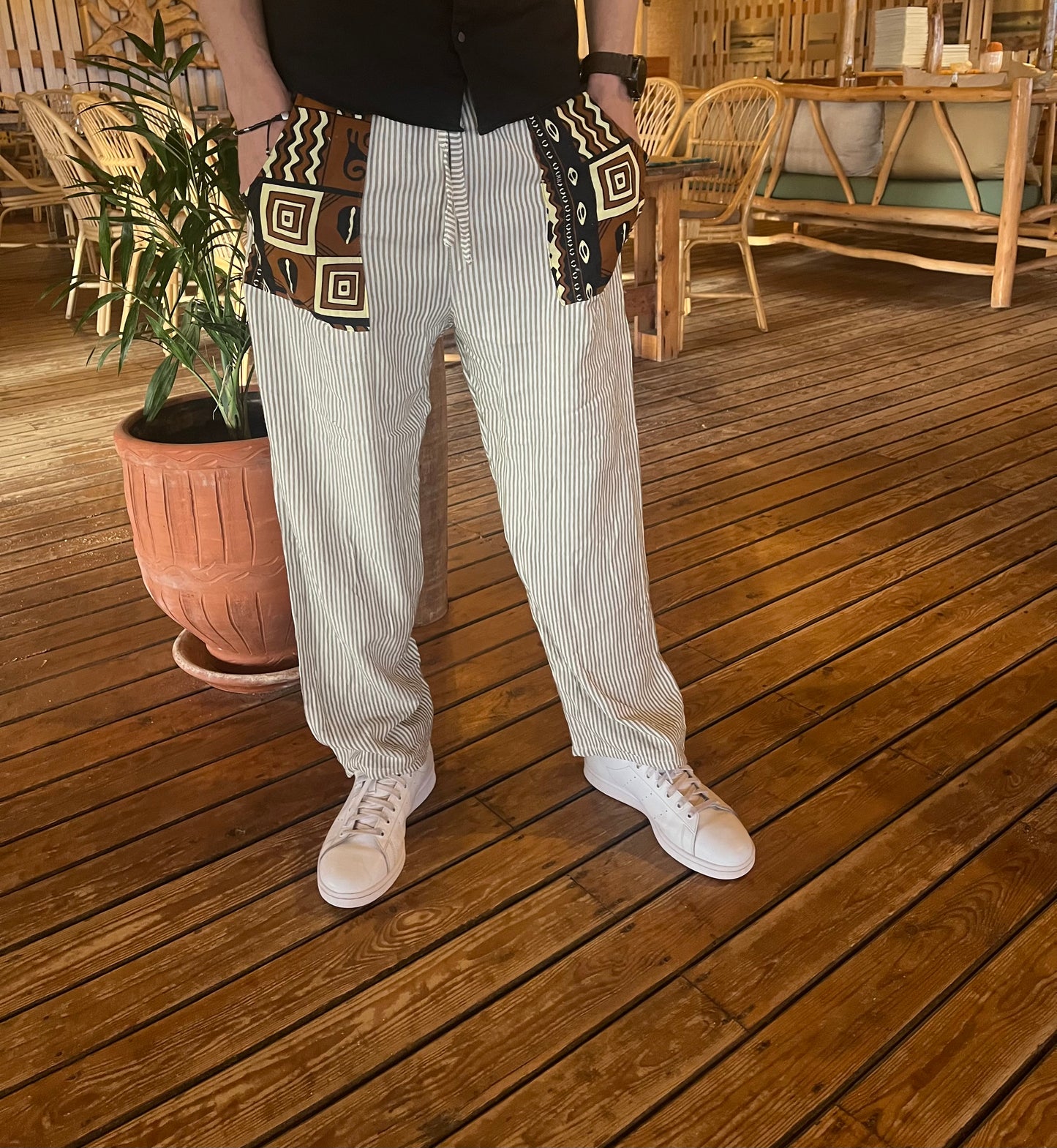 Pants en Lin avec rayures