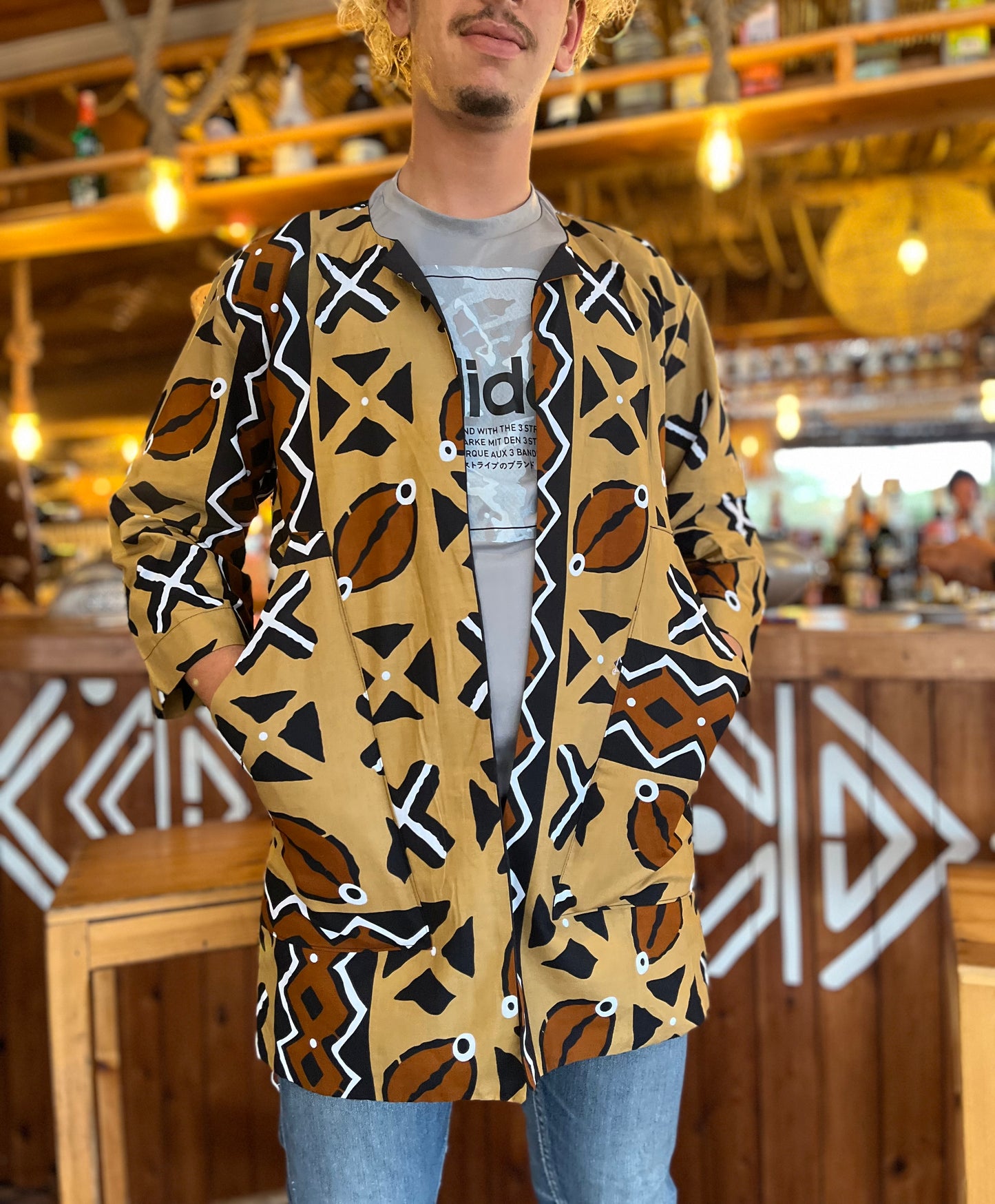 Veste en wax motifs Bogolan
