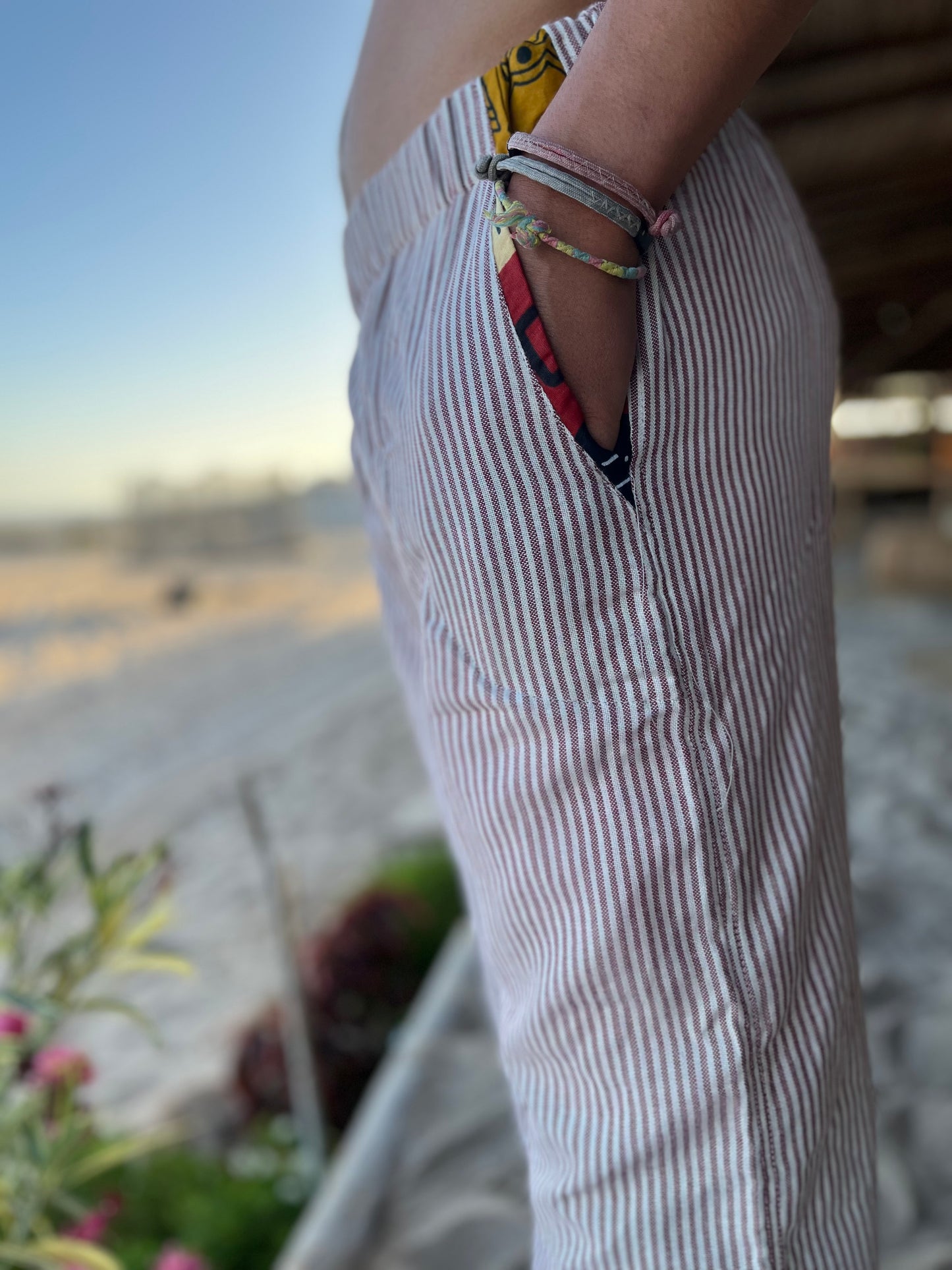 Pants en Lin avec rayures
