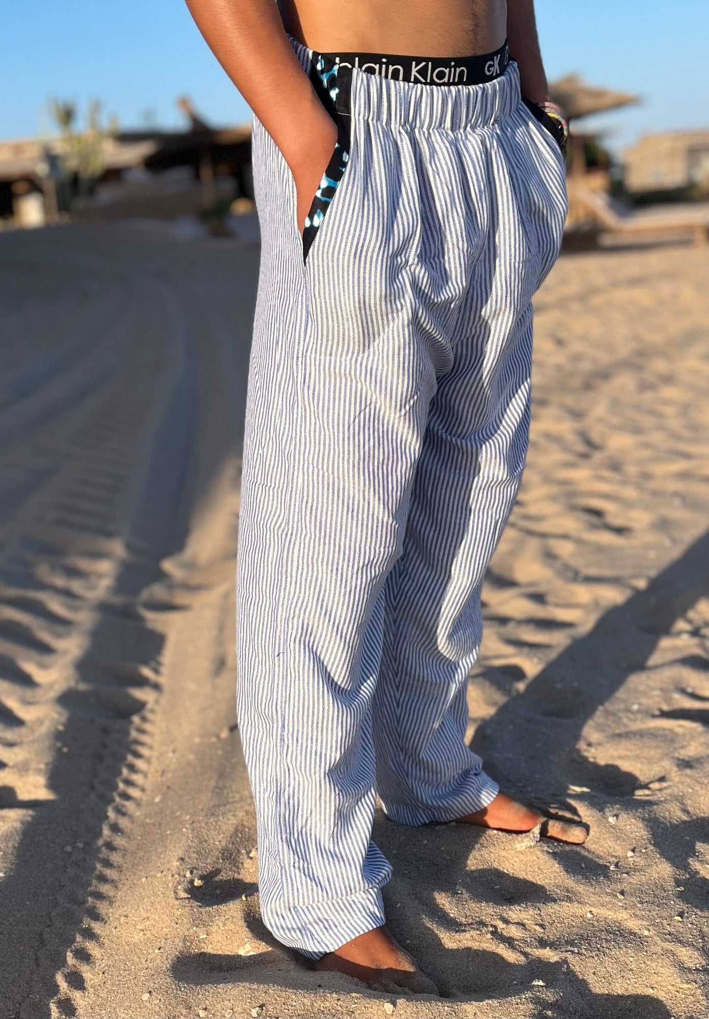 Pants en Lin avec rayures
