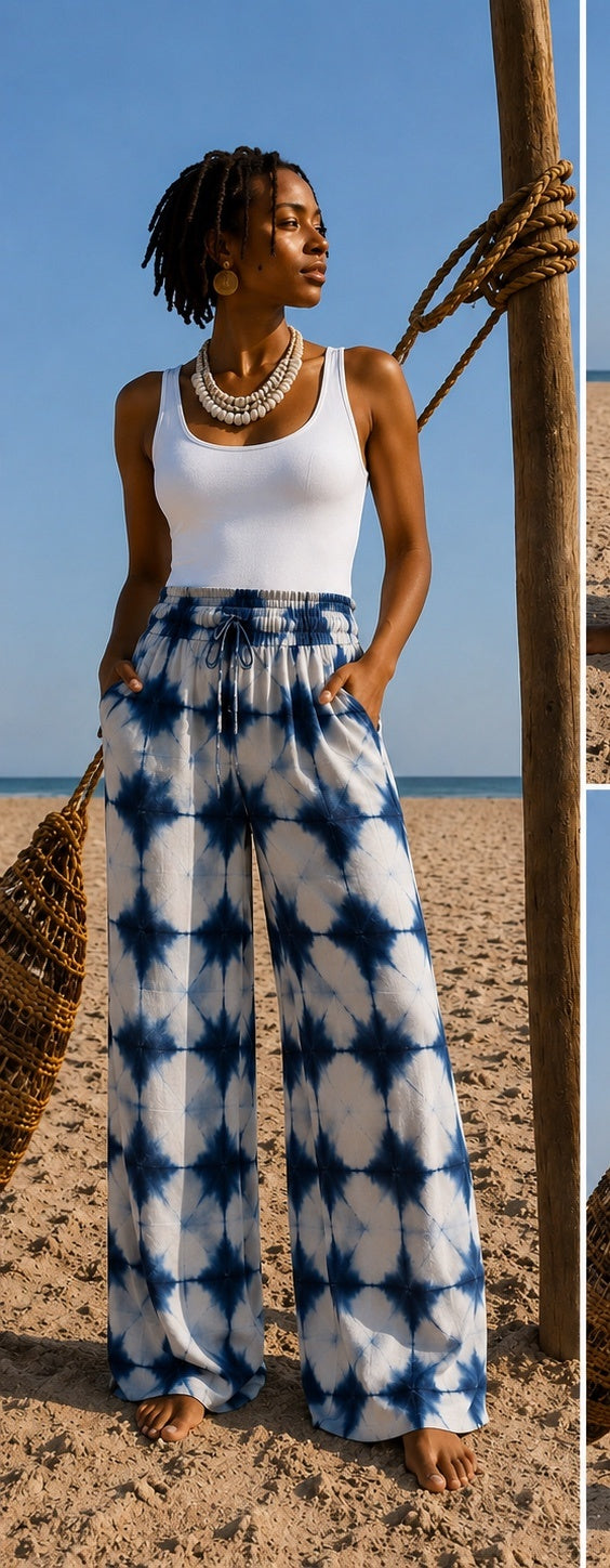 Pantalon Palazzo Shibori Indigo