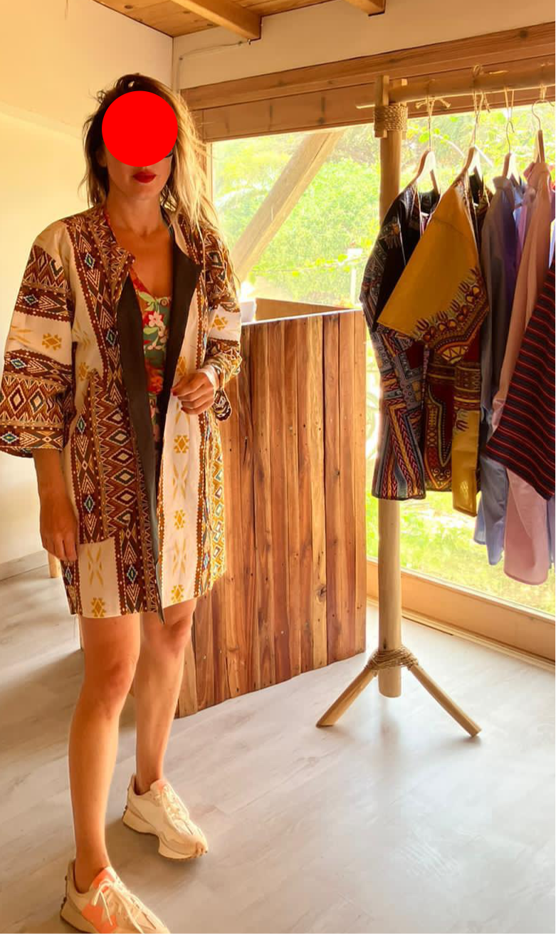 Veste en wax motifs Bogolan