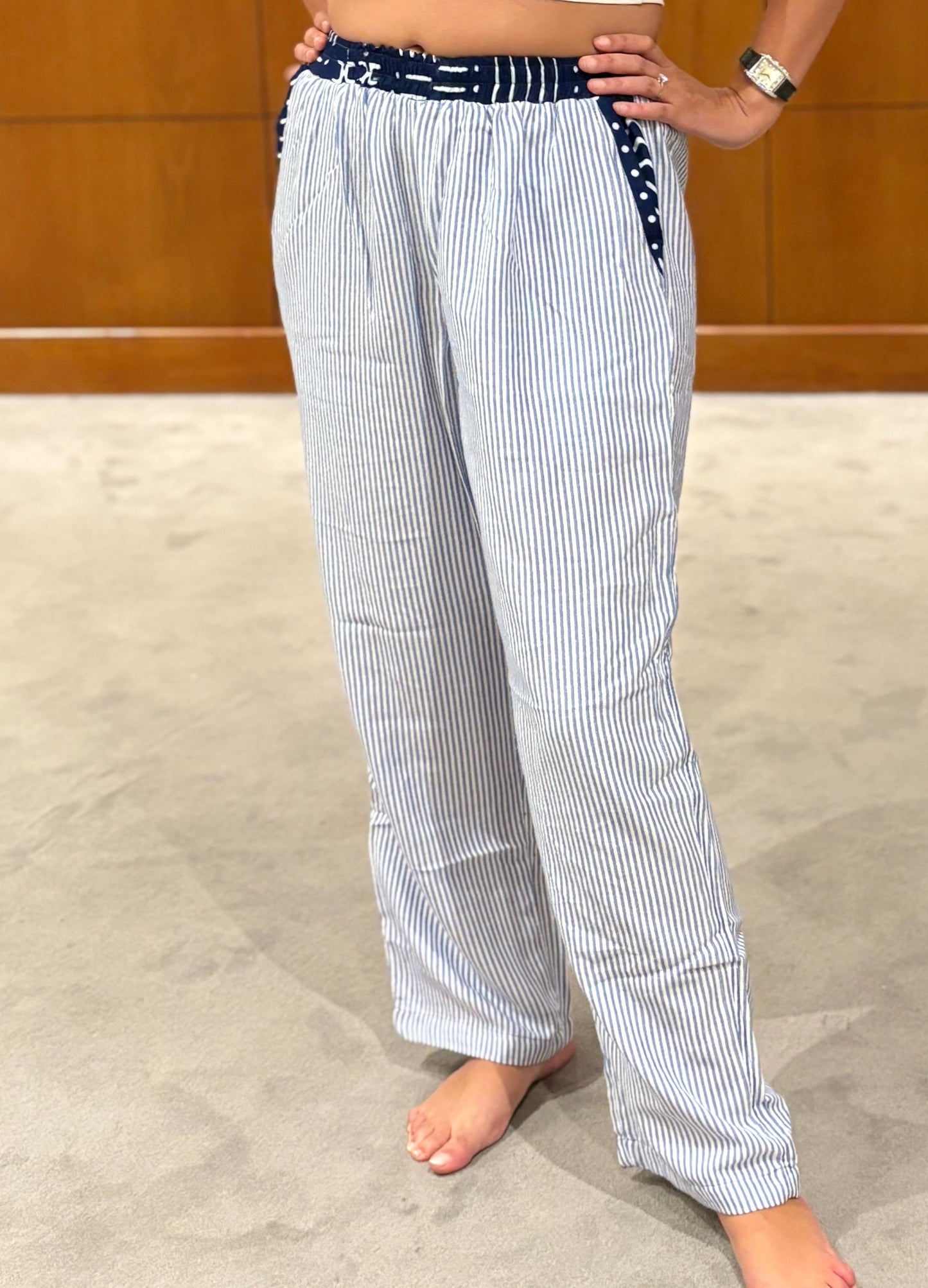 Pants en Lin avec rayures