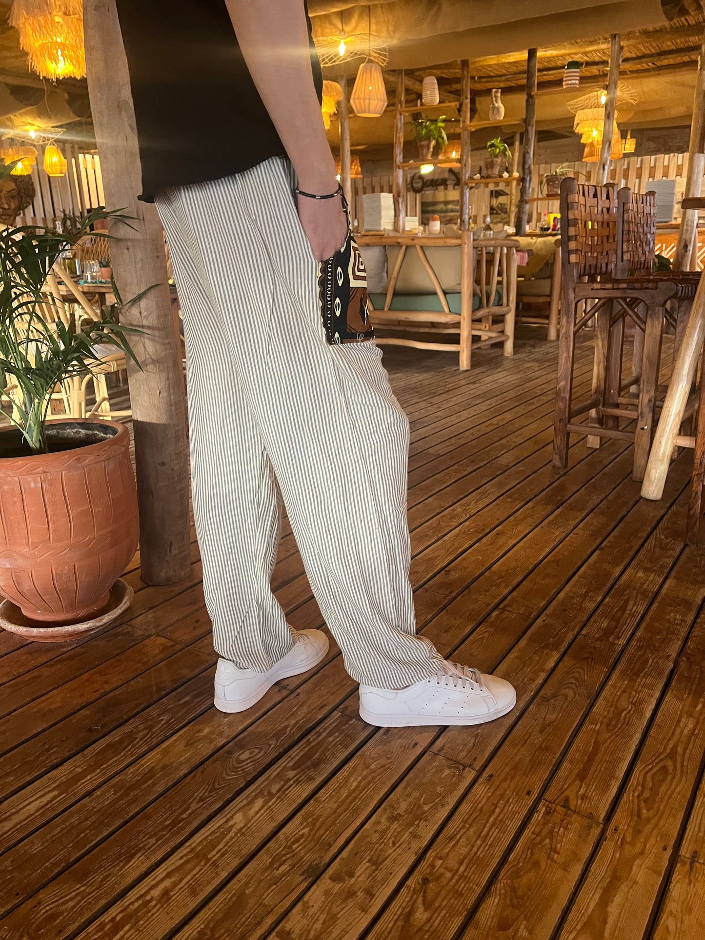 Pants en Lin avec rayures