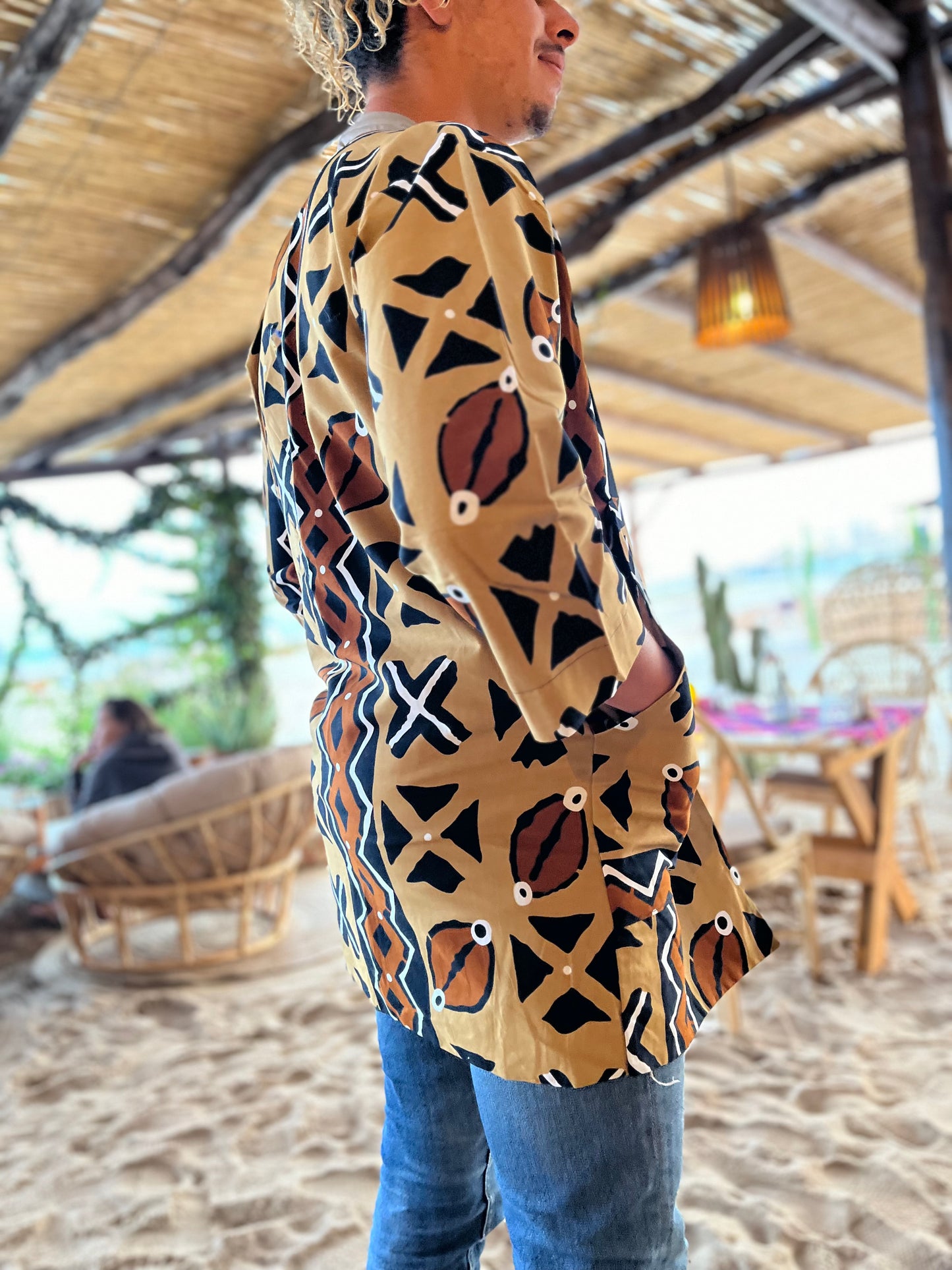 Veste en wax motifs Bogolan