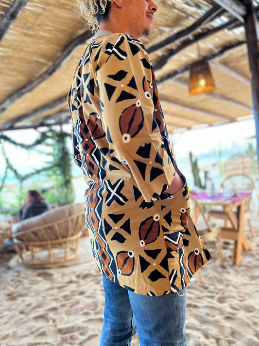 Veste en wax motifs Bogolan