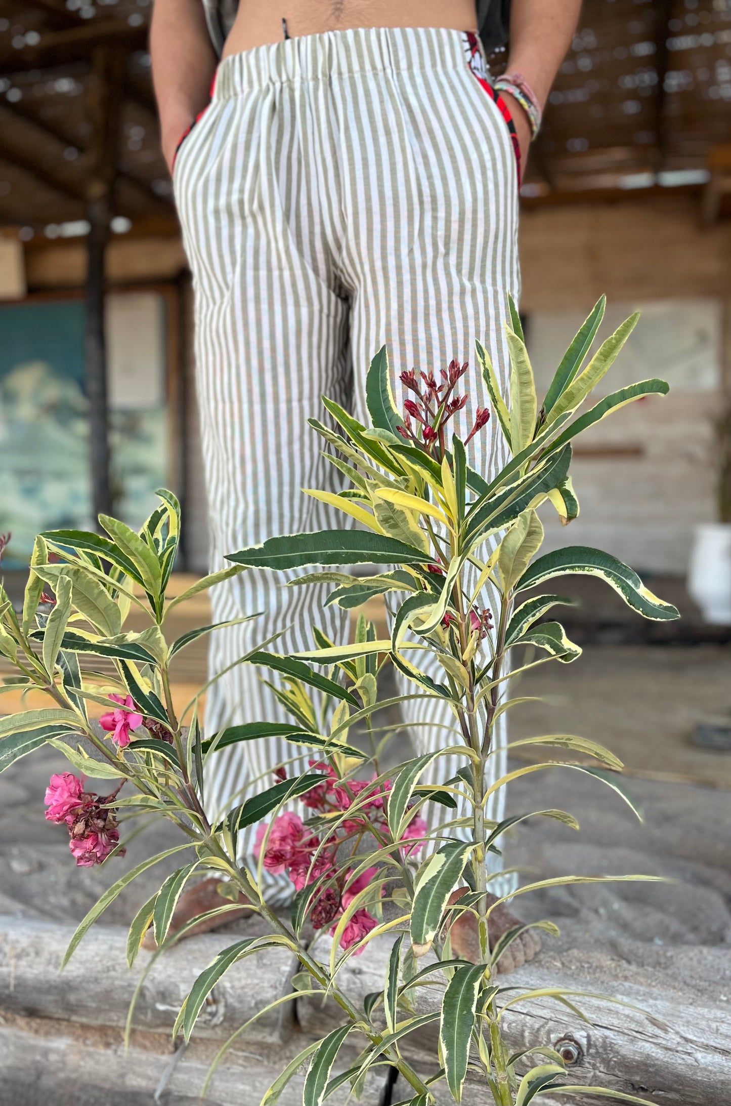 Pants en Lin avec rayures