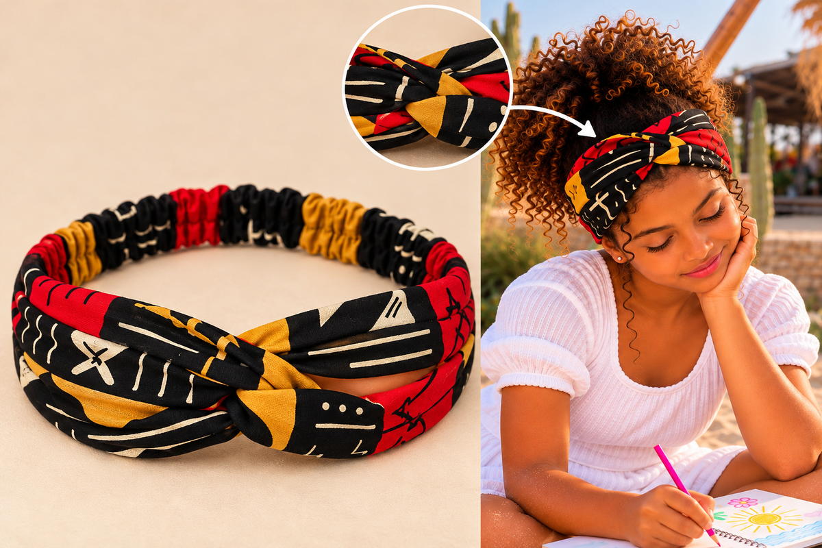 Bandeau Cheveux Torsadé en Wax Afro - Serre-Tête Élastique Ajustable