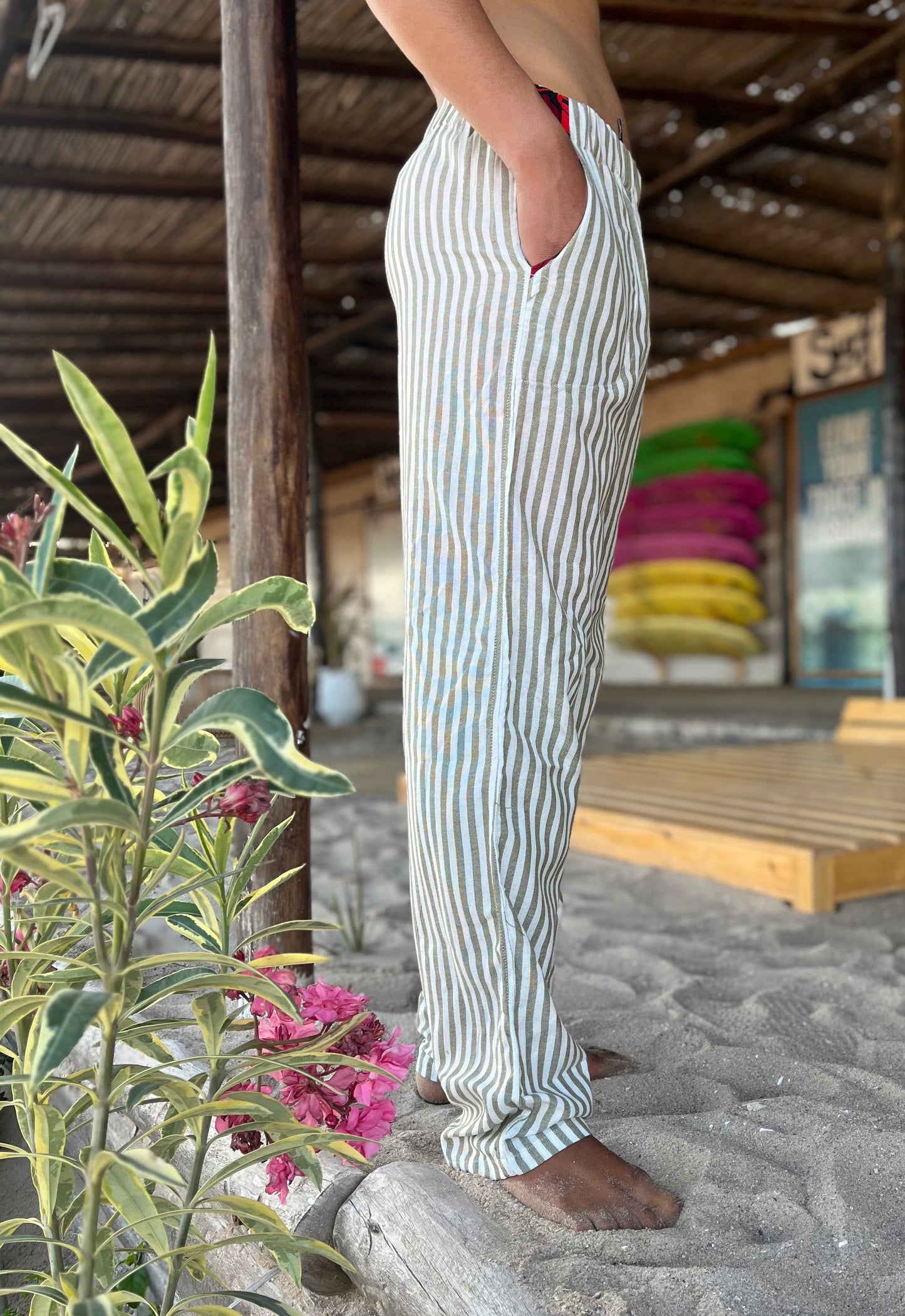 Pants en Lin avec rayures