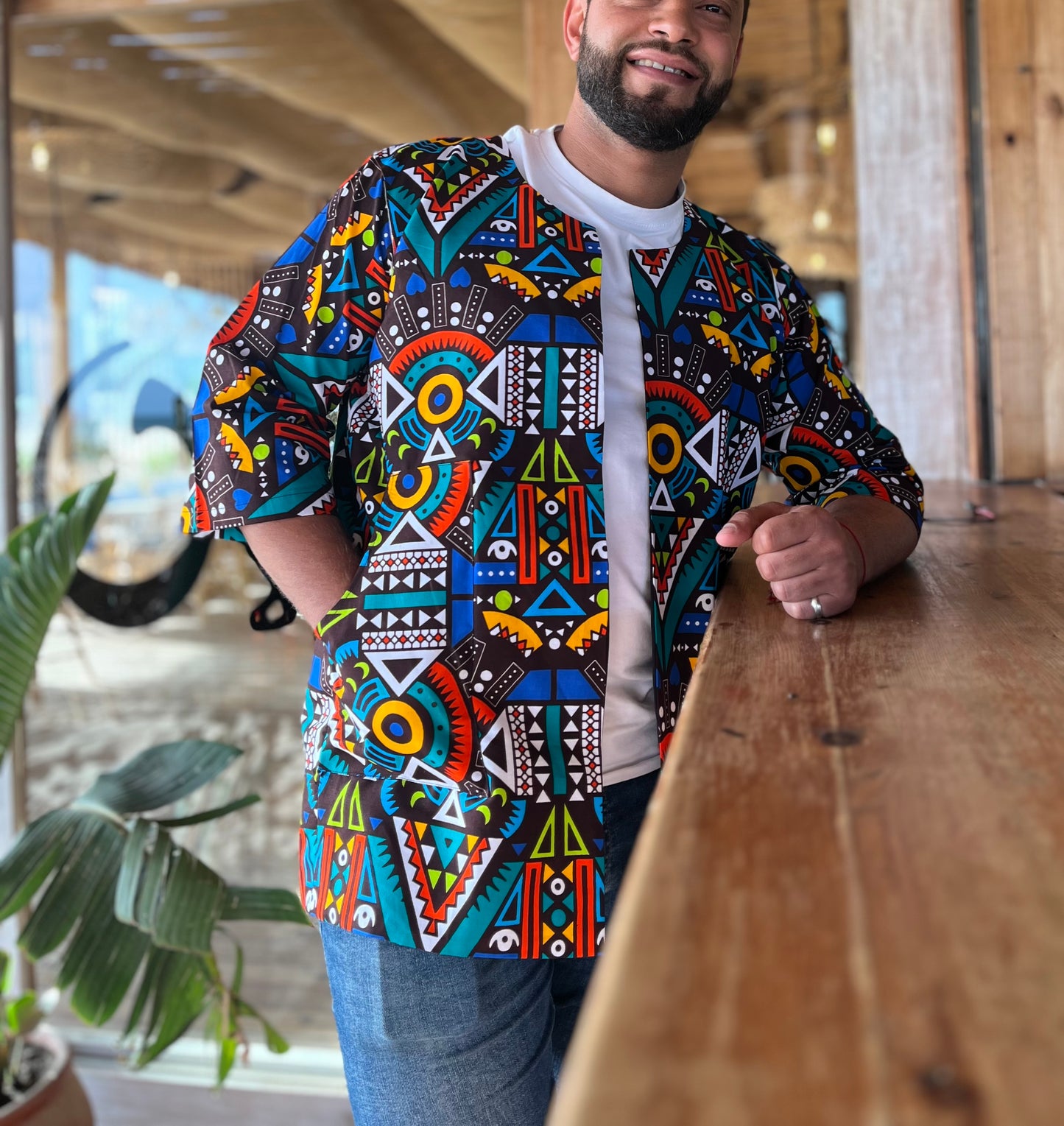 Veste en wax motifs Bogolan
