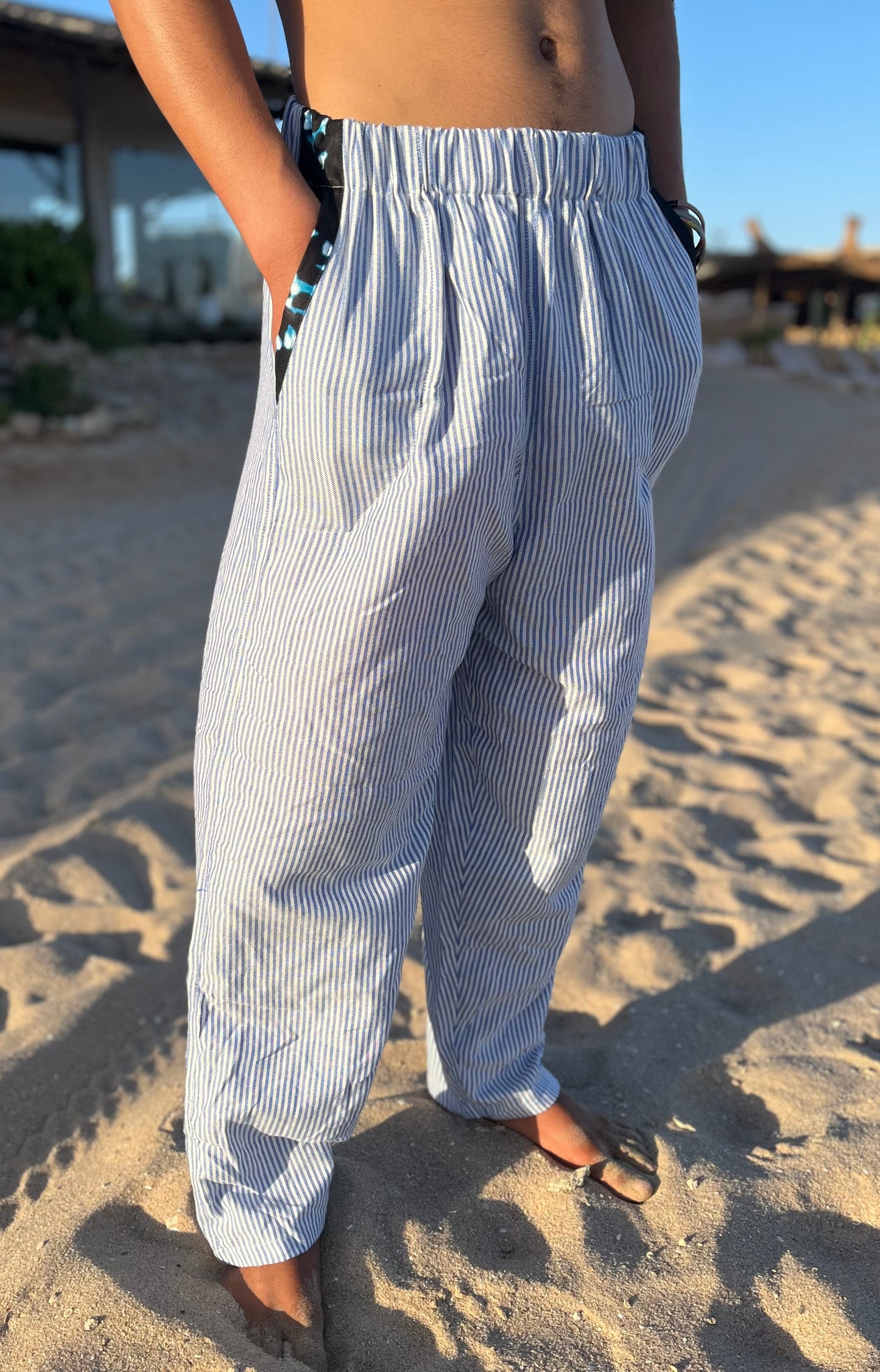 Pants en Lin avec rayures